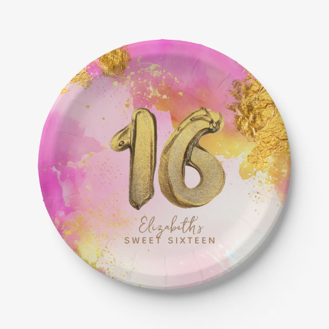 Trendy Pink Gold Sweet 16 Birthday Paper Teller (Vorderseite)