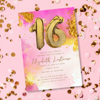 Trendy Pink Gold Sweet 16 Geburtstag Einladung