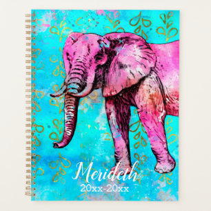Trendy Pink Gold Türkis Elephant School Jahr Planer