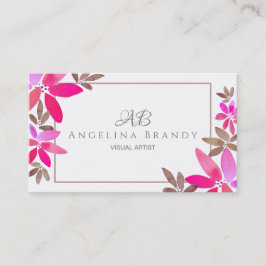Trendy Pink & Grau Watercolor Floral Business Card Visitenkarte