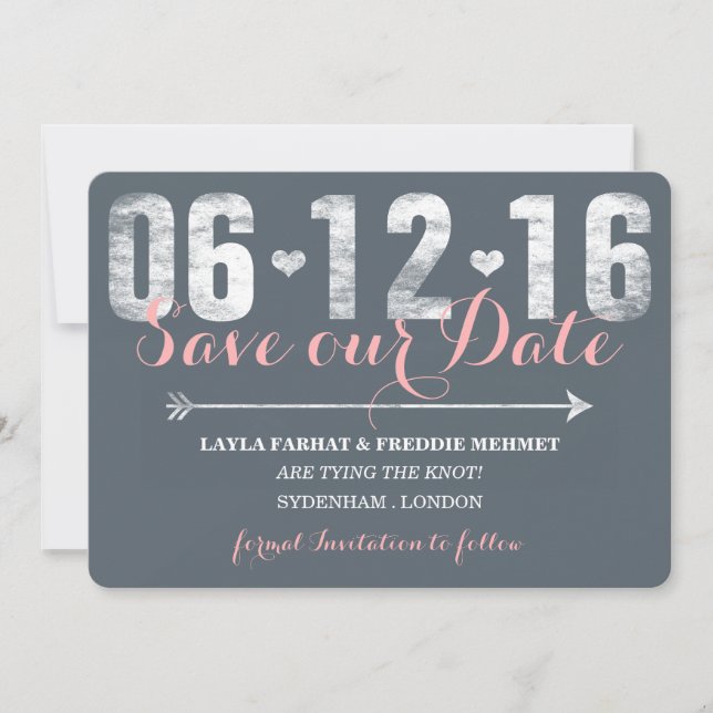 Trendy Pink & Gray Save the Date (Vorderseite)