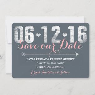 Trendy Pink & Gray Save the Date