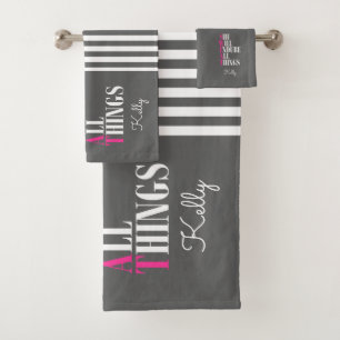 Trendy Pink Gray sie wird alle Dinge individuell. Badhandtuch Set