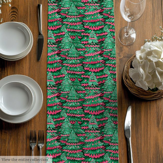 Trendy pink green preppy Christmas table runner Mittelgroßer Tischläufer (Trendy pink green preppy Christmas table runner)