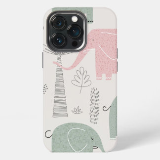 Trendy Pink Greenish Modern Elephant Tough Case iPhone 13 Pro Hülle