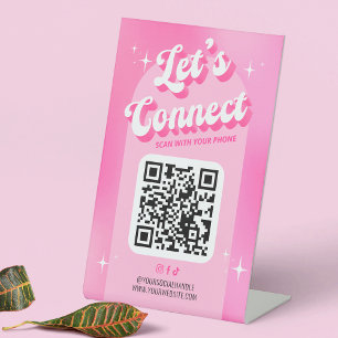 Trendy Pink Groovy verbindet Scannable QR Code Sockelschild
