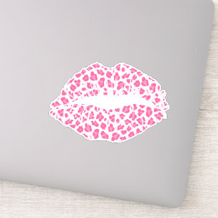 Trendy Pink Leopard Print Kiss - Kontakt Aufkleber