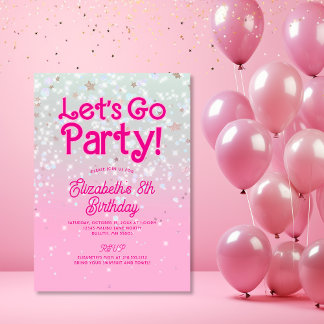 Trendy Pink Let's Go Party Geburtstag Einladung