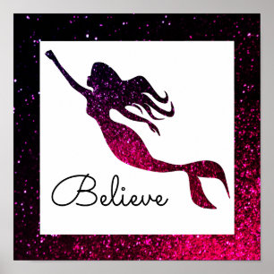 Trendy Pink & Lila Mermaid Silhouette Glauben Poster