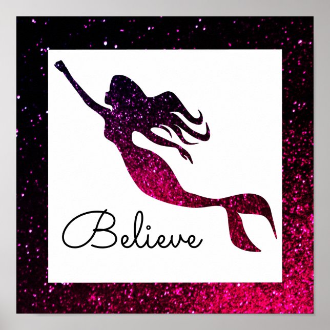 Trendy Pink & Lila Mermaid Silhouette | Glauben Poster (Vorne)