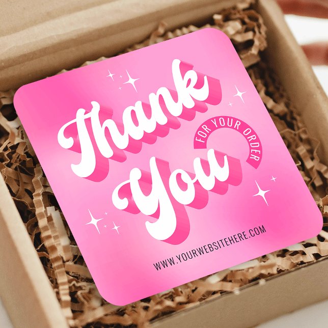 Trendy Pink Logo Groovy Business Danke Karte (Groovy pink business thank you for order cards with retro fonts and space for your logo)