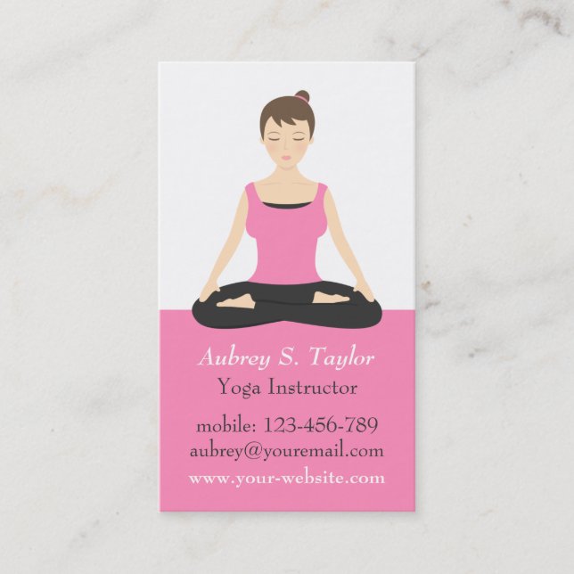 Trendy Pink Mediation Weibliche Yoga Trainerin Visitenkarte (Vorderseite)