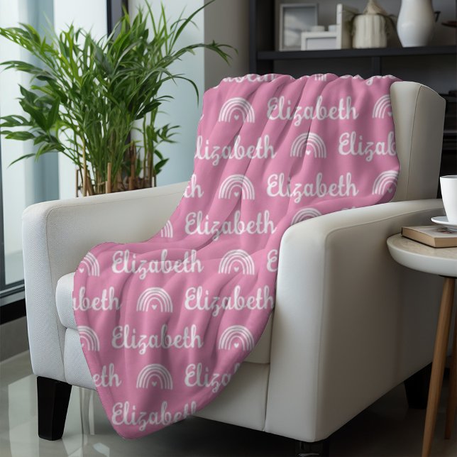 Trendy Pink Rainbow Custom Calligraphy Name Fleecedecke (Von Creator hochgeladen)
