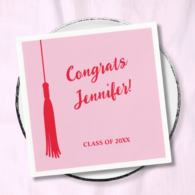 Trendy Pink & Red 2024 Grad Tassel Abschluss Serviette (Trendy Pink & Red 2024 Grad Tassel Graduation Napkins)
