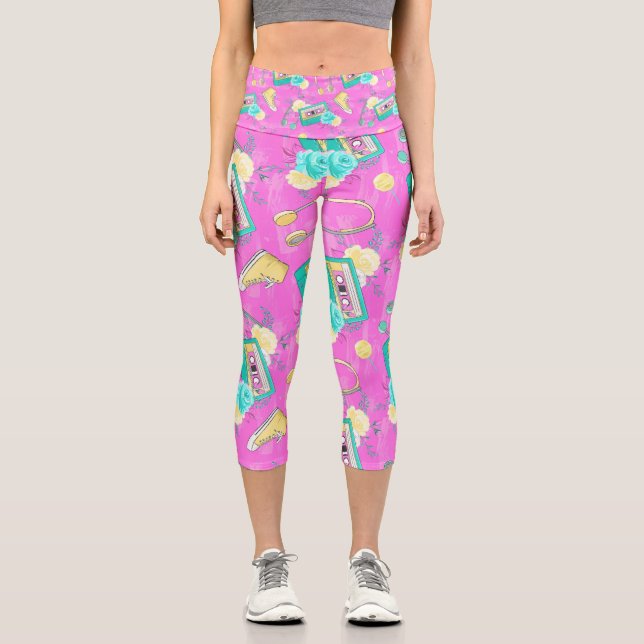 Trendy Pink Reto 80er Capri Leggings (Vorderseite)