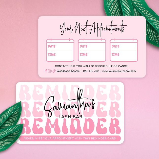 Trendy Pink Retro Kosmetologin Beauty Salon Wellne Terminkarte (Trendy pink appointment reminder card featuring retro fonts and feminine pink aesthetic)
