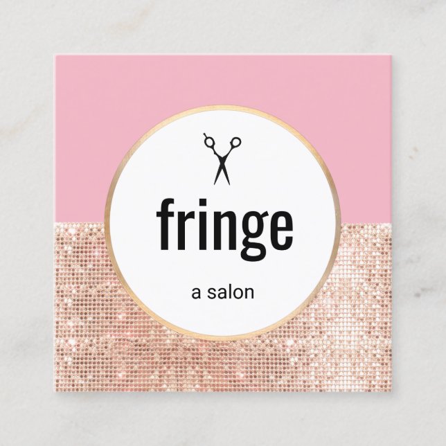 Trendy Pink Rose Gold Sequel Haar Stylist Salon Quadratische Visitenkarte (Vorderseite)