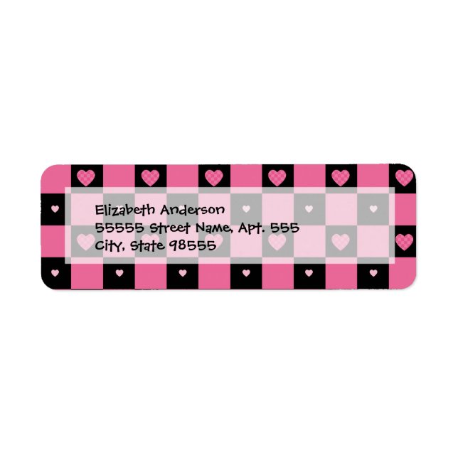Trendy Pink und Black Checkered Hearts (Vorne)