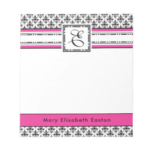 Trendy Pink und Black Lady's Monogram E Notizblock