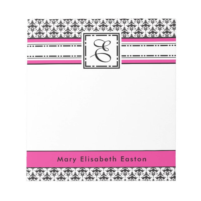 Trendy Pink und Black Lady's Monogram E Notizblock (Vorderseite)