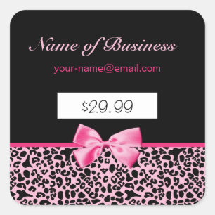 Trendy Pink und Black Leopard Hot Pink Preise Tags Quadratischer Aufkleber