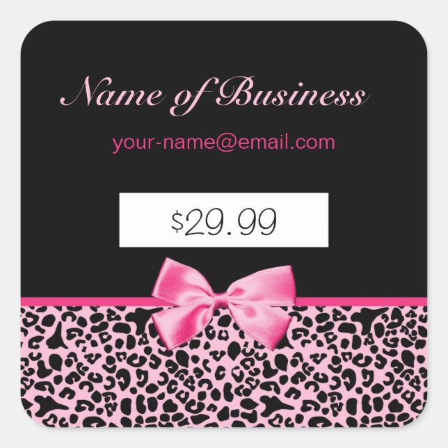 Trendy Pink und Black Leopard Hot Pink Preise Tags Quadratischer Aufkleber (Vorderseite)