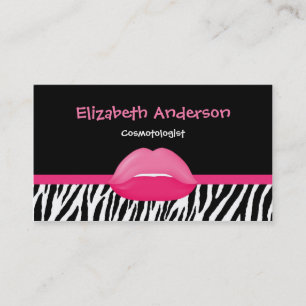 Trendy Pink und Black Zebra Kosmetologe Lips Visitenkarte