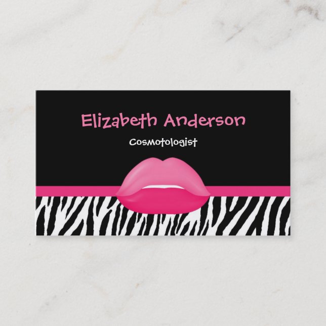 Trendy Pink und Black Zebra Kosmetologe Lips Visitenkarte (Vorderseite)