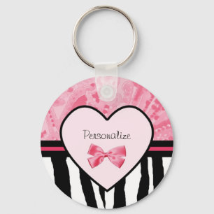 Trendy Pink und Black Zebra Muster Bow und Name Schlüsselanhänger