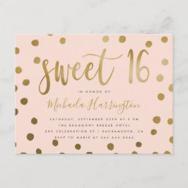 Trendy Pink und Gold Confetti Sweet 16 Geburtstag Einladungspostkarte