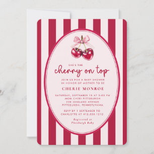 Trendy Pink und rote Kirsche obenauf Baby Shower Einladung