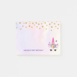 Trendy Pink Unicorn Confetti & Blume Geburtstag Post-it Klebezettel