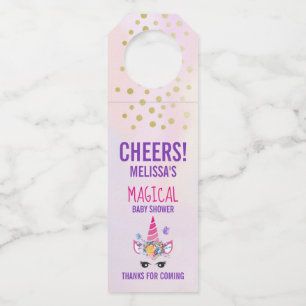 Trendy Pink Unicorn Confetti & Blume Kinderdusche Flaschenanhänger
