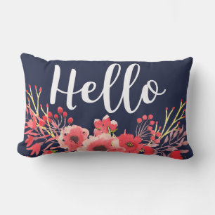 Trendy Pink Watercolor-Blume Hallo-Skript Lendenkissen