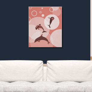Trendy Pink Wave Jumping Dolphins Poster