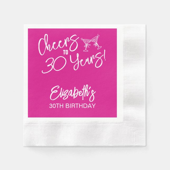 Trendy Pink Whimsical Hand Drawn 30. Geburtstag Serviette (Vorderseite)