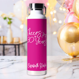 Trendy Pink Whimsical Hand Drawn 30. Geburtstag Trinkflasche