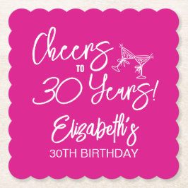Trendy Pink Whimsical Hand Drawn 30. Geburtstag Untersetzer