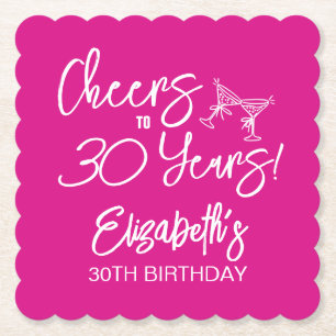 Trendy Pink Whimsical Hand Drawn 30. Geburtstag Untersetzer
