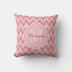 Trendy Pink Zickzack Zigzag Name und Monogram Kissen