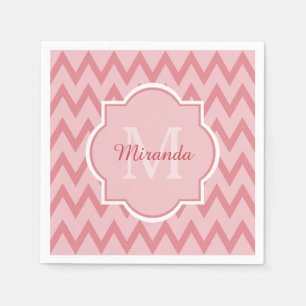 Trendy Pink Zickzack Zigzag Name und Monogram Serviette