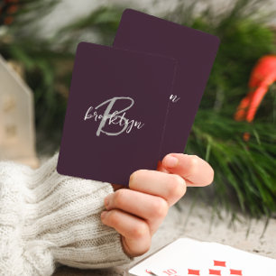 Trendy Plum Lila GrayWhite Script Monogram Spielkarten