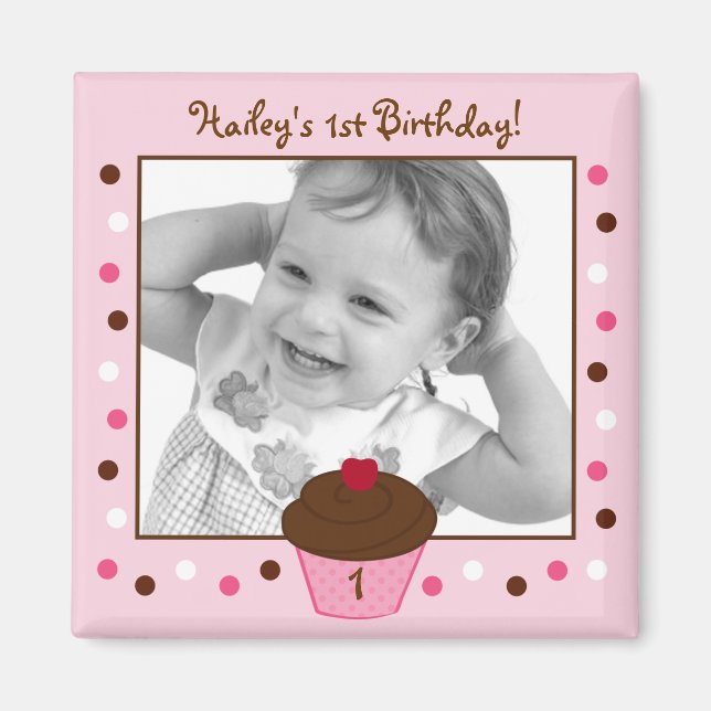 Trendy Polka Dot Cupcake Birthday Gefälligmagnete Magnet (Vorne)