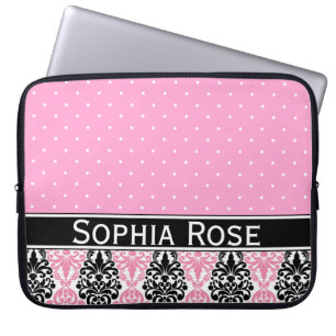 Trendy Polka Dot Damask Muster mit Name Laptopschutzhülle