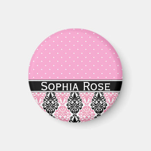 Trendy Polka Dot Damask Muster mit Name Magnet