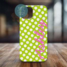 Trendy Polka Dot Pattern mit Namen - grün pink iPhone 15 Pro Max Hülle