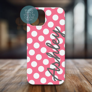Trendy Polka Dot Pattern mit Namen - rosa grau iPhone 16 Plus Hülle
