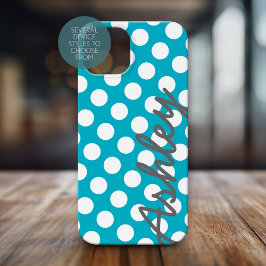 Trendy Polka Dot Pattern Skriptname - blau grau iPhone 16 Hülle