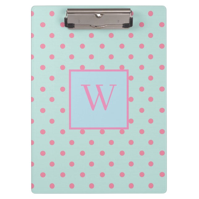 Trendy Polka Dots Monogram Klemmbrett (Vorderseite)