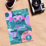 Trendy Pool Party Sweet 16 Geburtstagsfeier Einladung<br><div class="desc">Diese exquisite Einladung ist speziell dafür konzipiert, Ihr Sweet 16 Pool Party zu einem unvergesslichen Ereignis zu machen. Mit einer stilvollen Touch präsentiert es lebendige rosa Schwimmringe und spielerische Schwimmbällchen in zauberhaften Farbtönen lila, rosa und türkis. Set vor einem faszinierenden Wasser-Hintergrund, diese personalisierte Einladung Set der perfekte Ton für eine...</div>